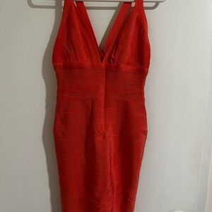Herve Leger Fiery Red Mini Dress